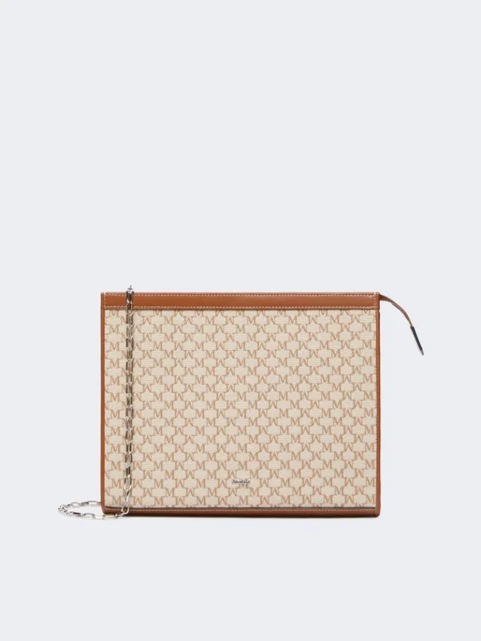 Pochette moyenne en jacquard de coton, marron noisette Pochette moyenne en jacquard de coton, marron noisette