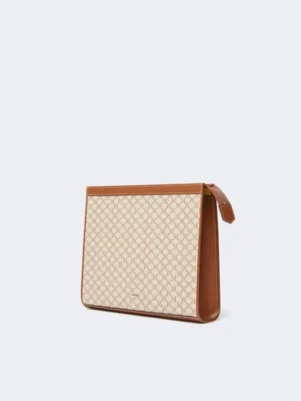 Pochette moyenne en jacquard de coton, marron noisette