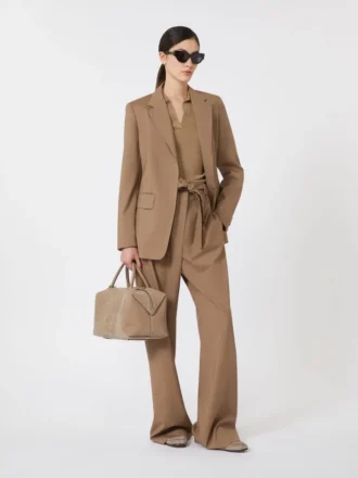 Polo en laine à côtes, beige doré et marron