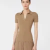 Polo en laine à côtes, beige doré et marron Polo en laine à côtes, beige doré et marron