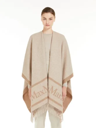 Poncho en laine jacquard, beige Poncho en laine jacquard, beige