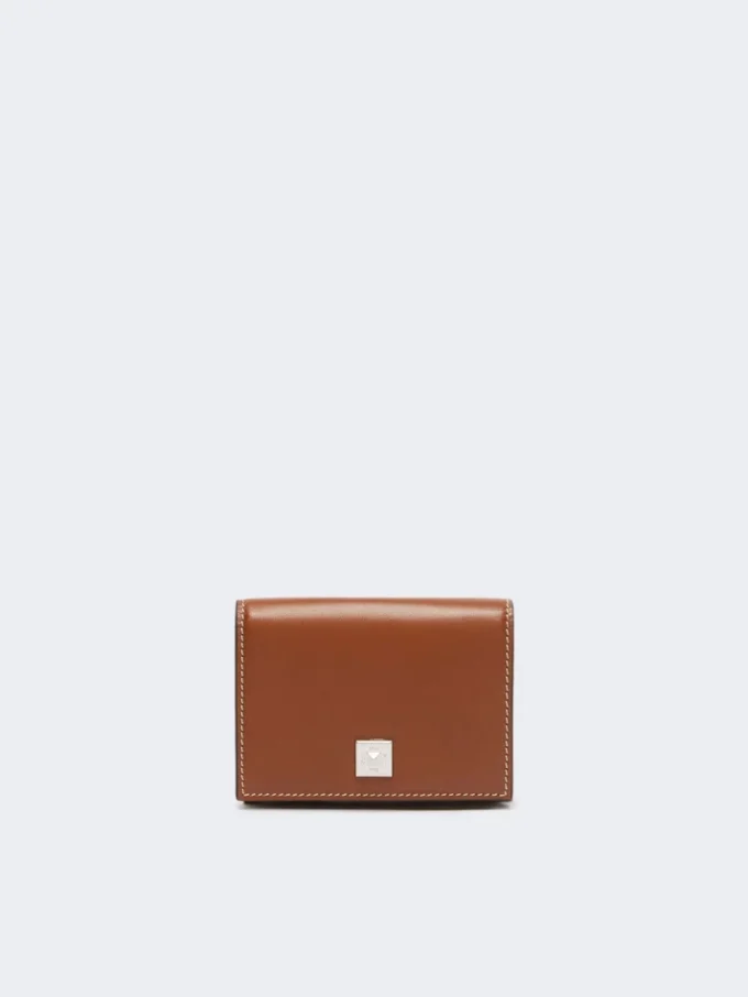 Portefeuille en cuir à trois volets, brun ambré