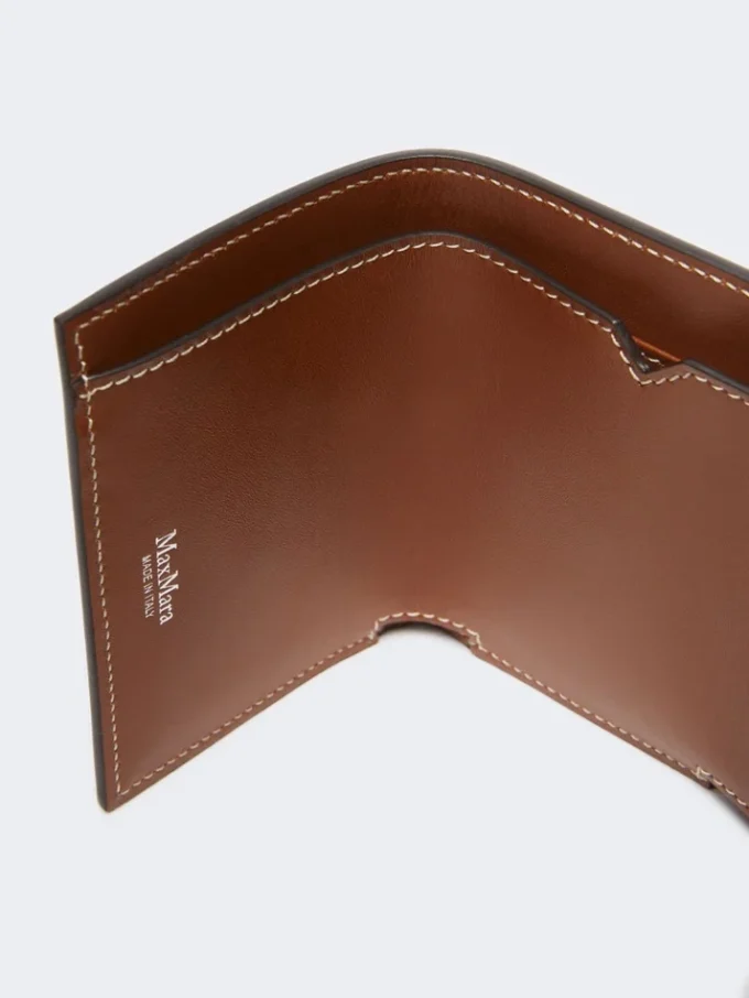 Portefeuille en cuir à trois volets, brun ambré