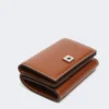 Portefeuille en cuir à trois volets, brun ambré