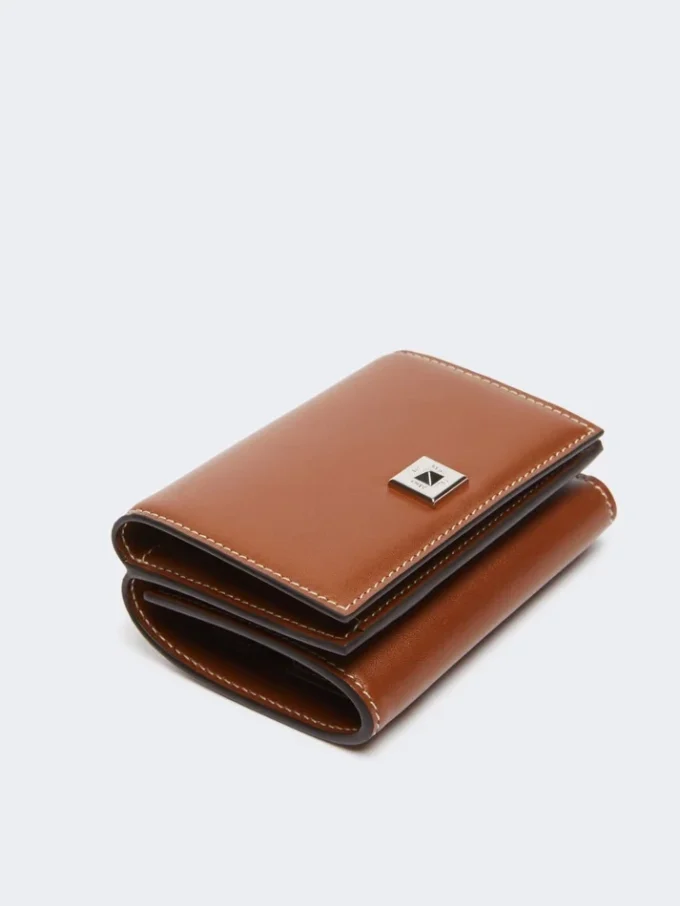 Portefeuille en cuir à trois volets, brun ambré