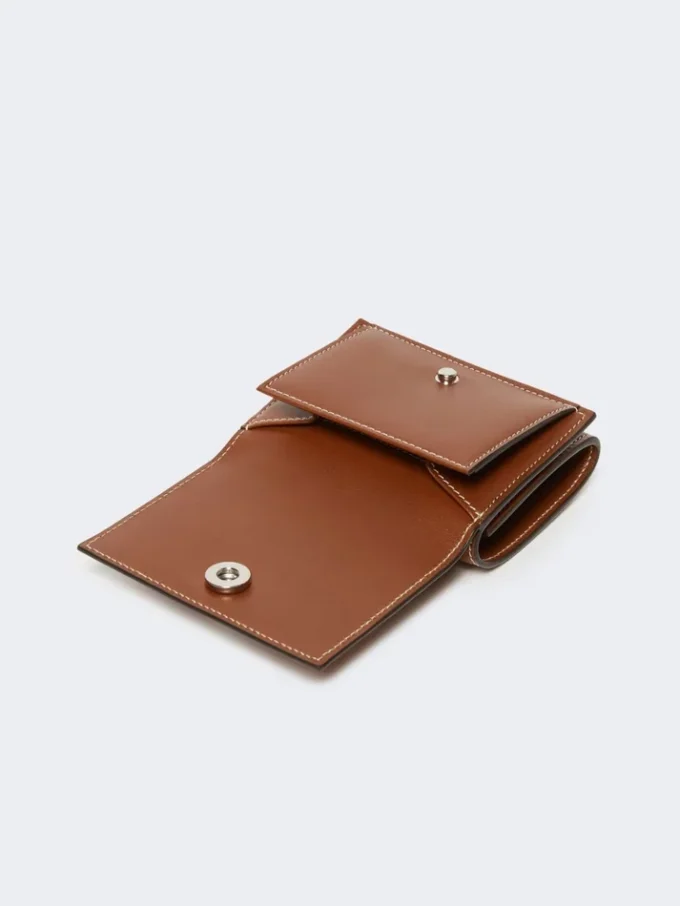 Portefeuille en cuir à trois volets, brun ambré
