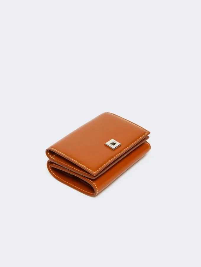 Portefeuille en cuir à trois volets, couleur rouille