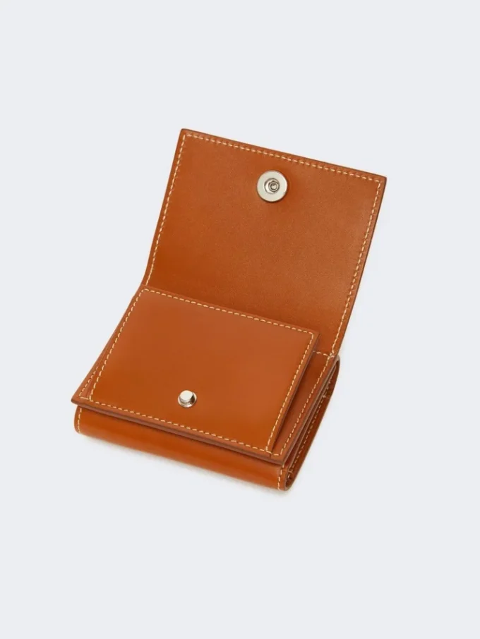 Portefeuille en cuir à trois volets, couleur rouille