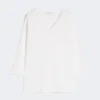 Pull à col en V en crêpe de viscose, blanc optique Pull à col en V en crêpe de viscose, blanc optique