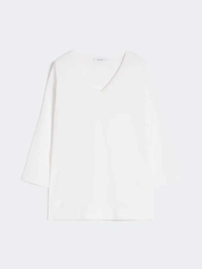 Pull à col en V en crêpe de viscose, blanc optique Pull à col en V en crêpe de viscose, blanc optique