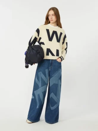Pull à col rond en coton imprimé, bleu marine