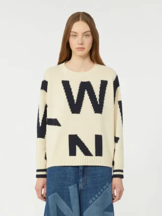 Pull à col rond en coton imprimé, bleu marine