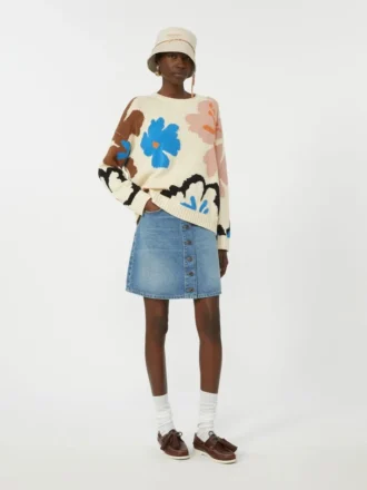 Pull à col rond en coton imprimé, multicolore