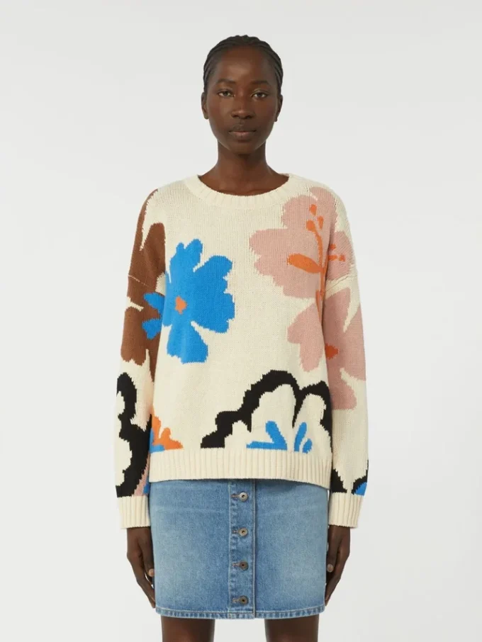 Pull à col rond en coton imprimé, multicolore Pull à col rond en coton imprimé, multicolore