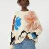 Pull à col rond en coton imprimé, multicolore Pull à col rond en coton imprimé, multicolore