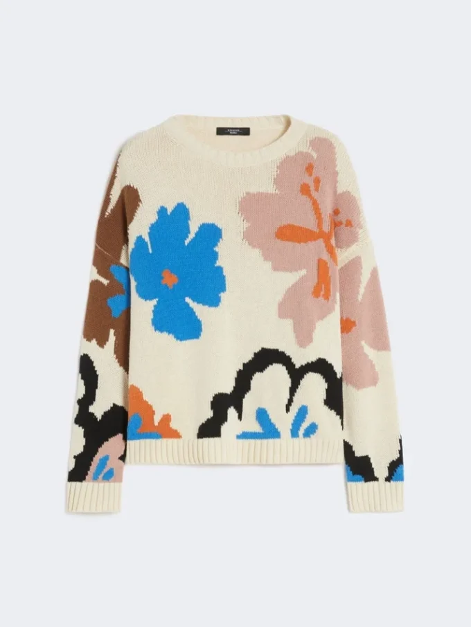 Pull à col rond en coton imprimé, multicolore Pull à col rond en coton imprimé, multicolore