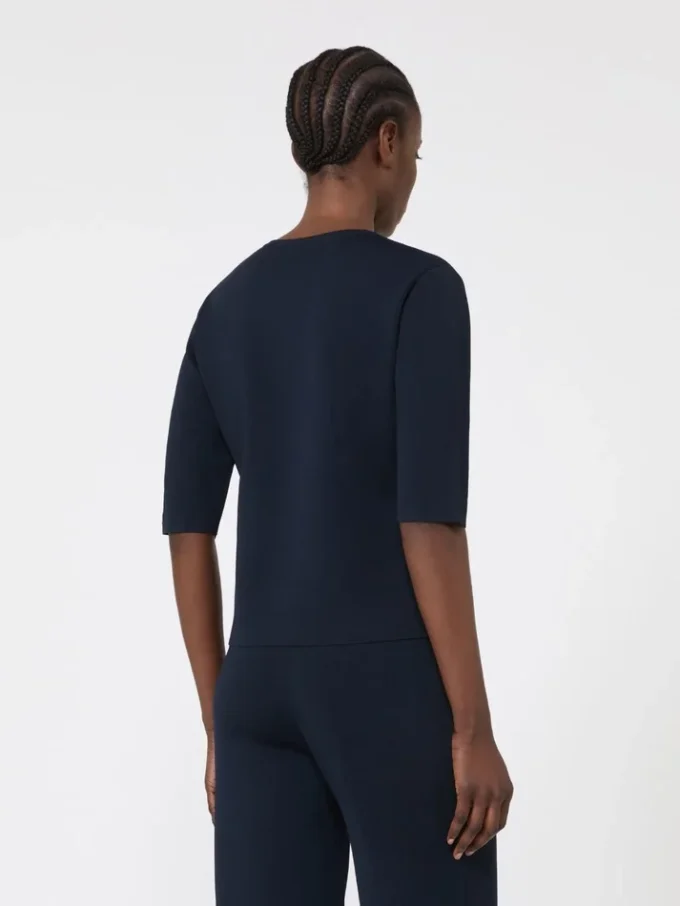 Pull à col rond en crêpe de viscose, bleu outremer Pull à col rond en crêpe de viscose, bleu outremer