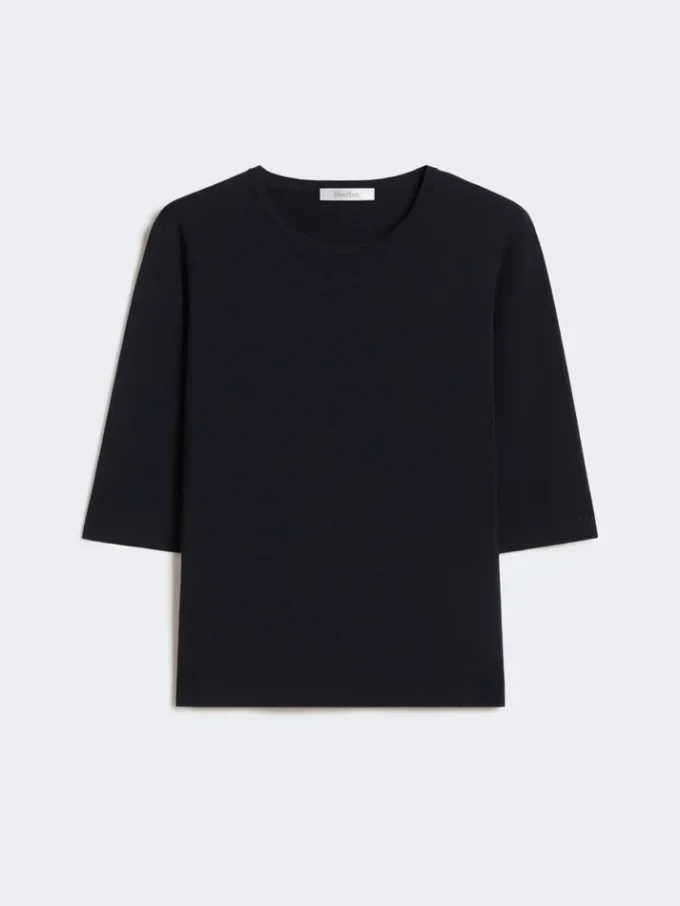 Pull à col rond en crêpe de viscose, bleu outremer Pull à col rond en crêpe de viscose, bleu outremer