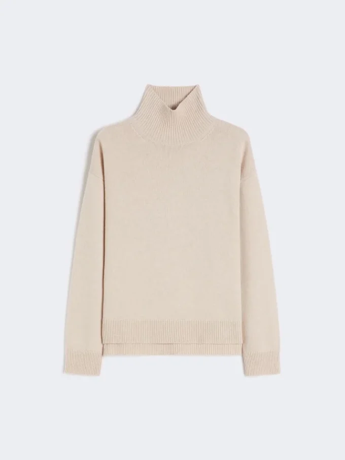 Pull à col roulé ample en laine et cachemire, blanc Pull à col roulé ample en laine et cachemire, blanc