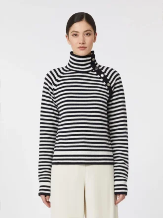 Pull à col roulé en cachemire tricoté en jersey, bleu outremer