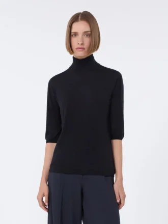 Pull à col roulé en laine au point jersey, bleu outremer