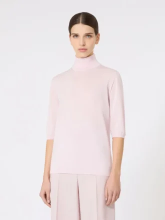 Pull à col roulé en laine au point jersey, rose