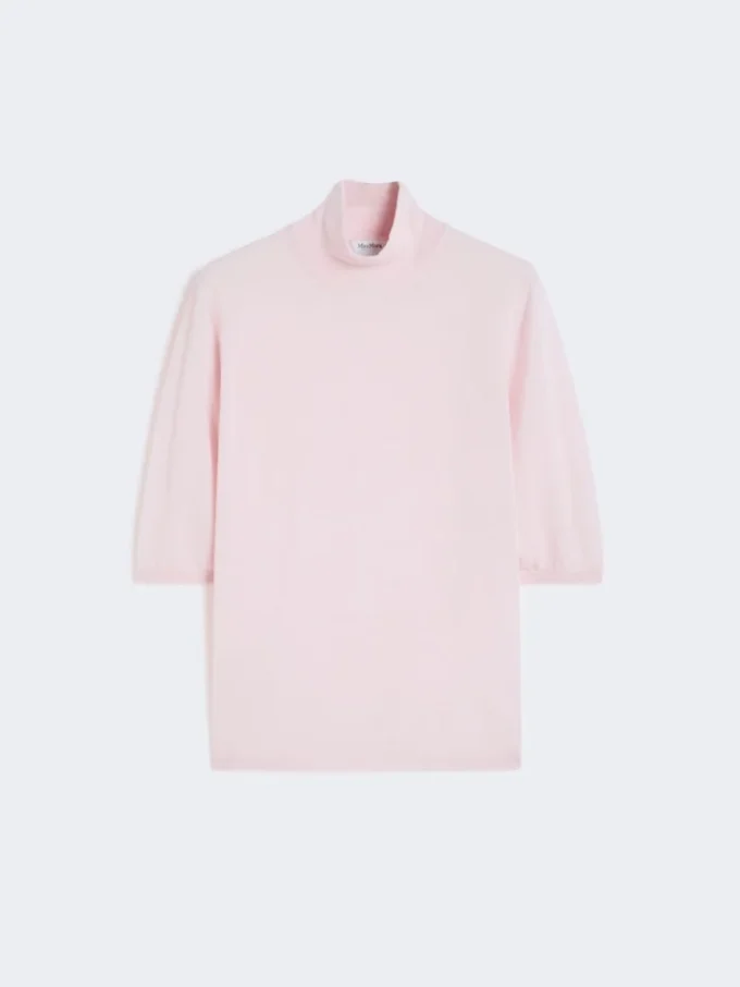 Pull à col roulé en laine au point jersey, rose Pull à col roulé en laine au point jersey, rose