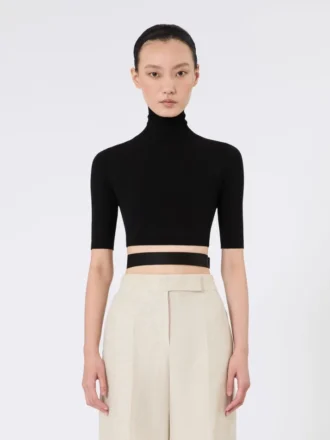 Pull court à col roulé en viscose stretch, noir