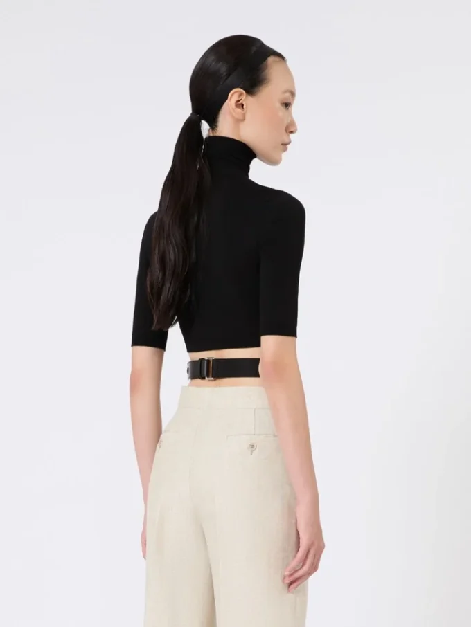 Pull court à col roulé en viscose stretch, noir Pull court à col roulé en viscose stretch, noir