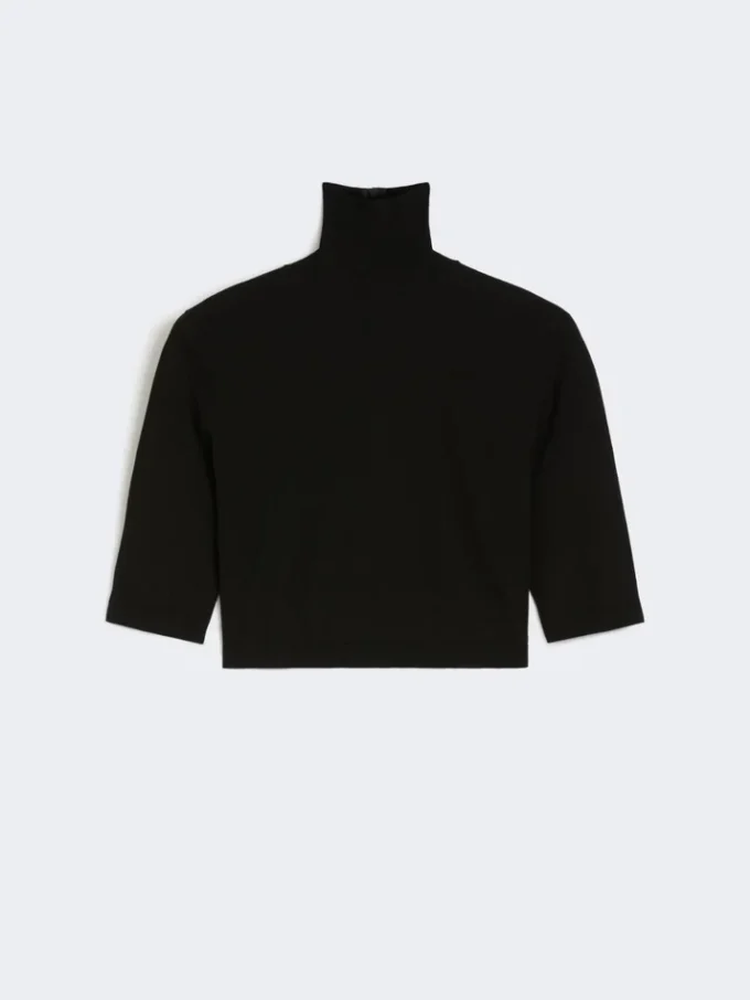 Pull court à col roulé en viscose stretch, noir Pull court à col roulé en viscose stretch, noir
