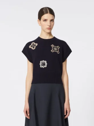 Pull court en laine et cachemire, bleu outremer