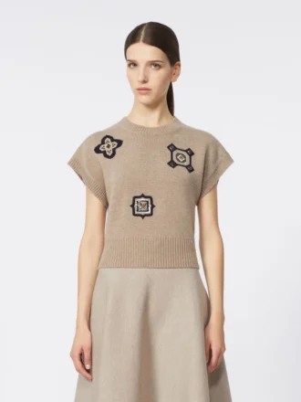 Pull court en laine et cachemire, couleur sable