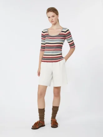 Pull côtelé en fil de viscose extensible, multicolore