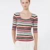 Pull côtelé en fil de viscose extensible, multicolore