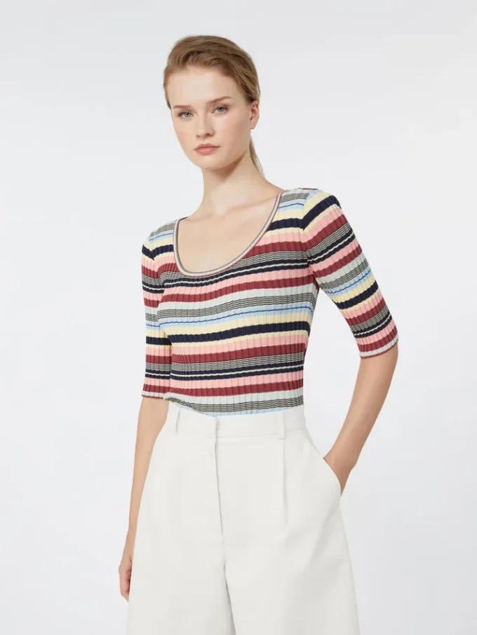 Pull côtelé en fil de viscose extensible, multicolore