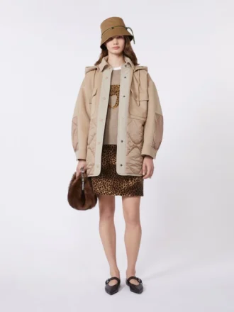 Mini-jupe en velours imprimé, couleur camel