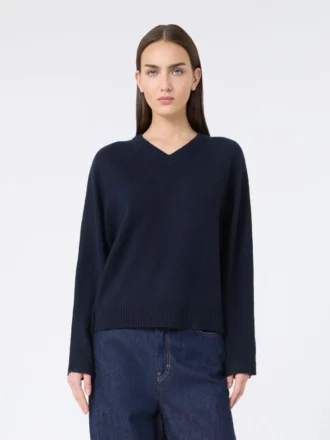Pull en cachemire à col en V, bleu marine