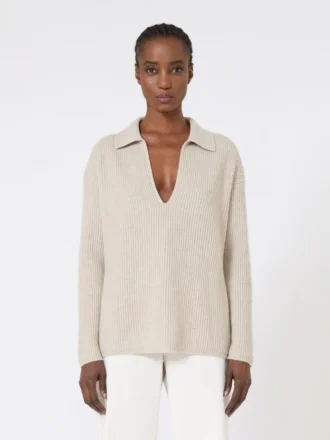 Pull en cachemire côtelé, beige