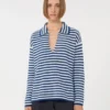 Pull en cachemire côtelé, blanc et bleu Pull en cachemire côtelé, blanc et bleu