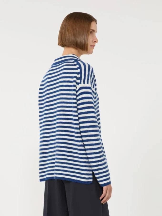 Pull en cachemire côtelé, blanc et bleu Pull en cachemire côtelé, blanc et bleu