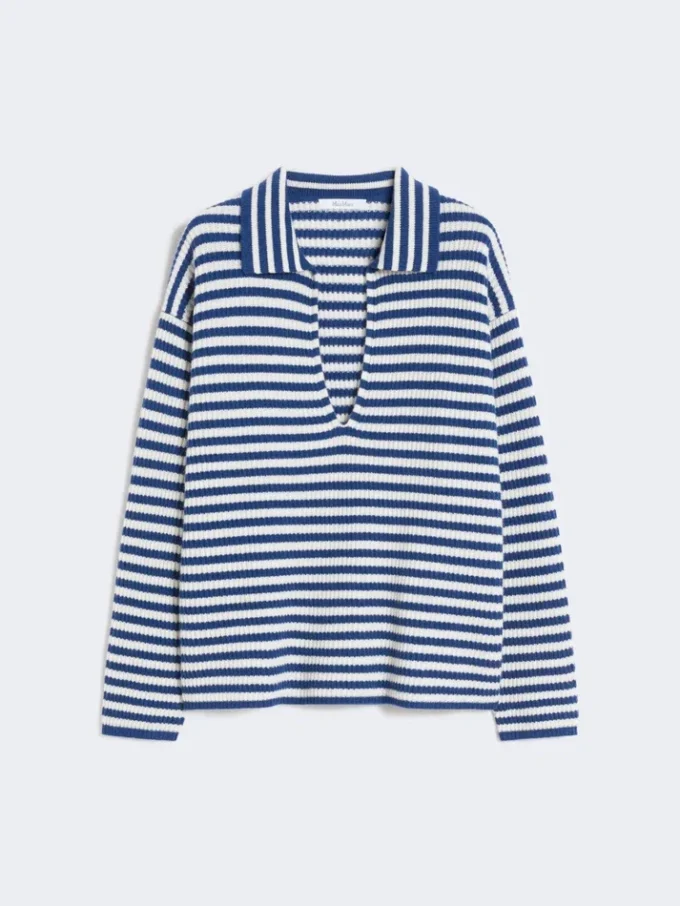 Pull en cachemire côtelé, blanc et bleu Pull en cachemire côtelé, blanc et bleu