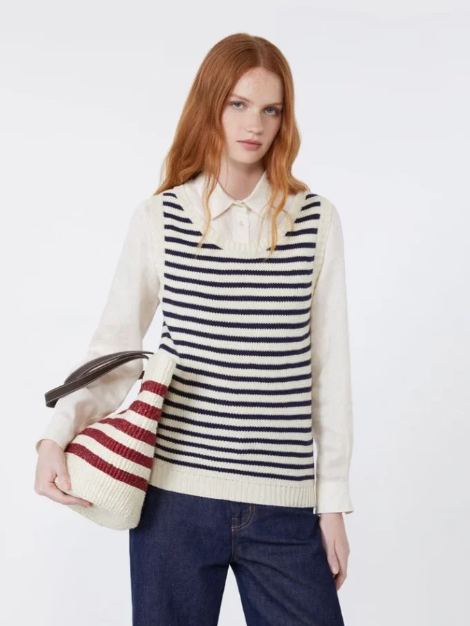 Pull en coton côtelé, bleu marine Pull en coton côtelé, bleu marine