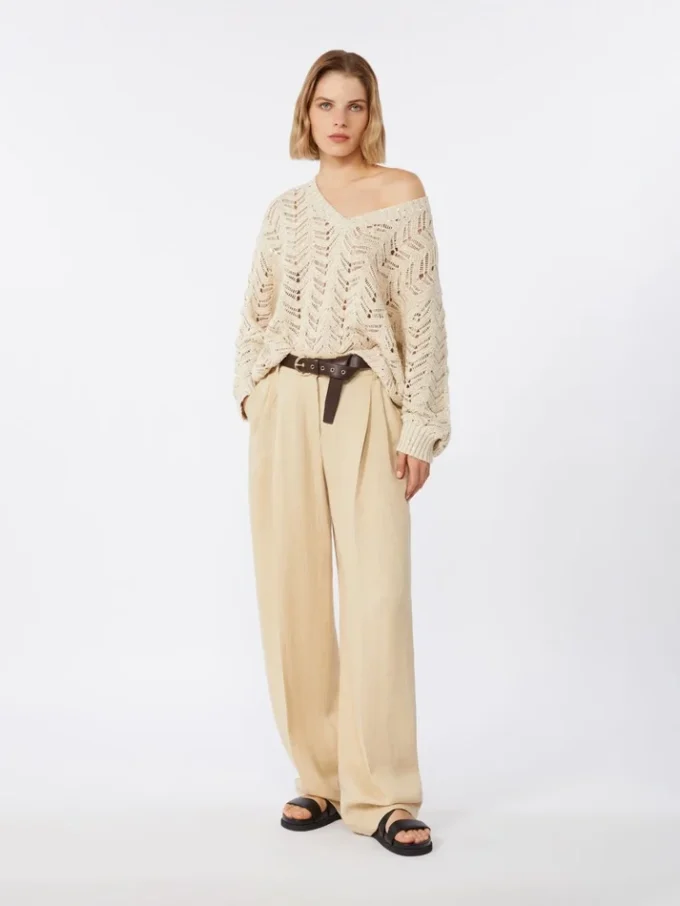 Pull en coton et paillettes, beige