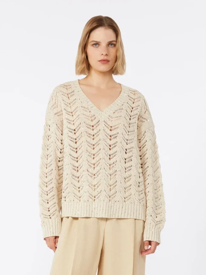 Pull en coton et paillettes, beige