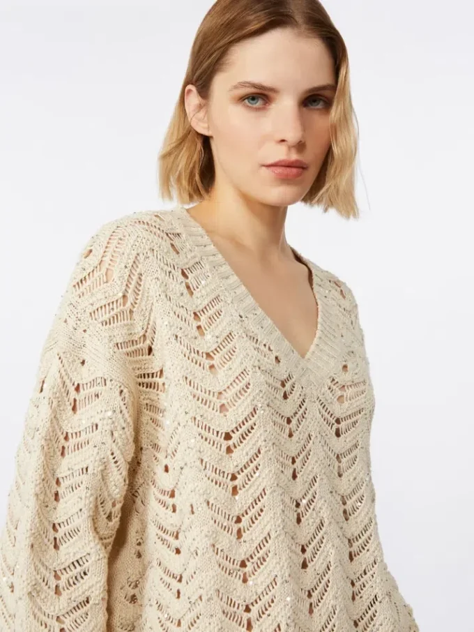Pull en coton et paillettes, beige
