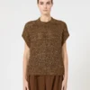 Pull en coton à mailles ajourées orné de paillettes, couleur noisette Pull en coton à mailles ajourées orné de paillettes, couleur noisette