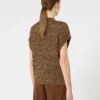 Pull en coton à mailles ajourées orné de paillettes, couleur noisette Pull en coton à mailles ajourées orné de paillettes, couleur noisette