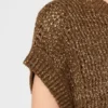 Pull en coton à mailles ajourées orné de paillettes, couleur noisette Pull en coton à mailles ajourées orné de paillettes, couleur noisette