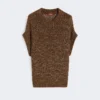 Pull en coton à mailles ajourées orné de paillettes, couleur noisette Pull en coton à mailles ajourées orné de paillettes, couleur noisette
