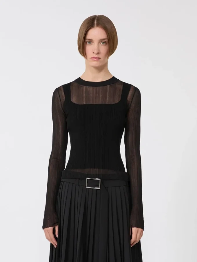 Pull en viscose à effet trompe-l’œil, noir Pull en viscose à effet trompe-l’œil, noir